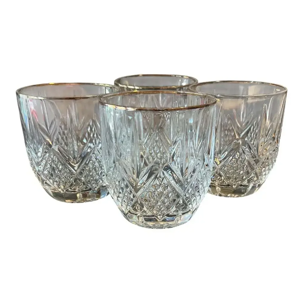 Vintage Cristal de Flandre Salzburg Lead Crystal Glasses with Gold Rim Set of 4